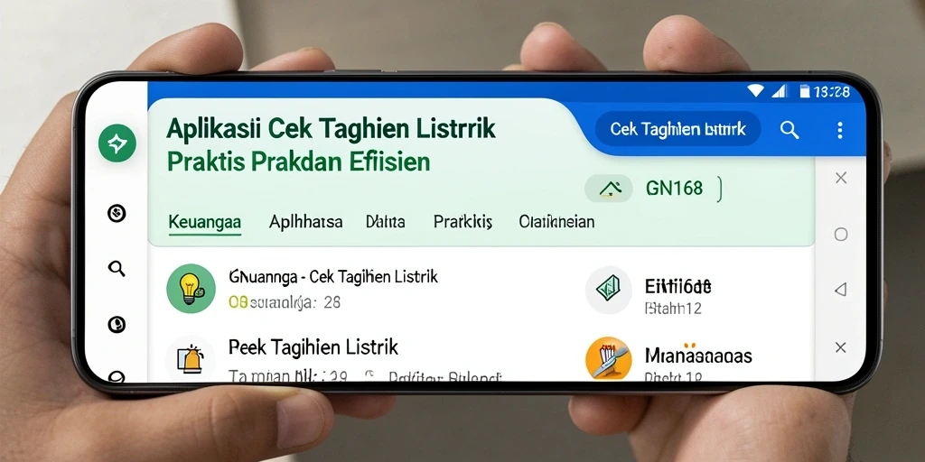 Antarmuka GN168 menampilkan opsi cek dan bayar tagihan listrik yang mudah diakses.